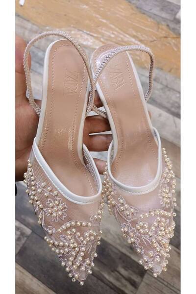 markasende Pearl Queen Stone Lace Handcrafted Heeled Women's Shoes