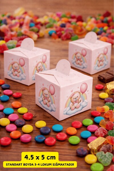 Emtory Home Kare Kutu | Pembe Ayıcıklı Lokum Kutusu - Şeker Kutusu - Mevlid K...