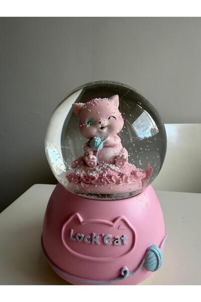 Bumelo Sevimli Kedi Yumak Büyük Boy Işıklı,Müzikli Püskürtmeli Kar Küresi