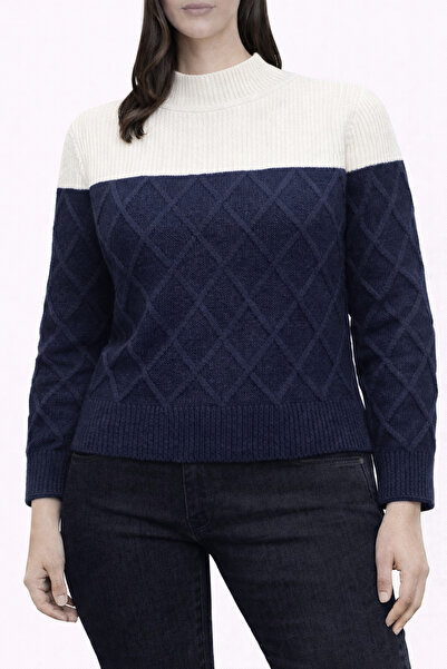 Neden Tekstil Navy Blue Ecru Color Block Half-Thigh Diamond Pattern Knitwear ...