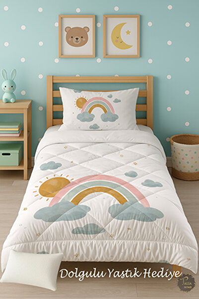 Talia Home Set de dormit cu pilota pentru copii cu model curcubeu pastel TLAG...