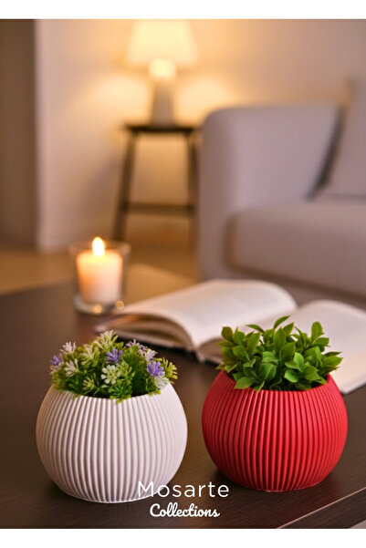 Mosarte مزهرية بتصميم دائري محزز عصري / قطعة ديكور مجموعة من قطعتين