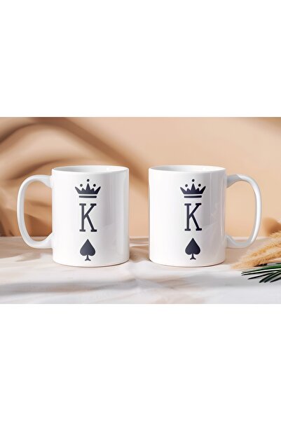 Beramussa Two Mugs – Double King Queen Letter Design Mugs – Valentine's Day Gift