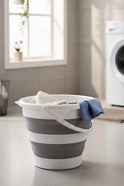 Snippy Accord - Yuvarlak Silikon Katlanabilir Çamaşır Sepeti - Akordiyon Katl...