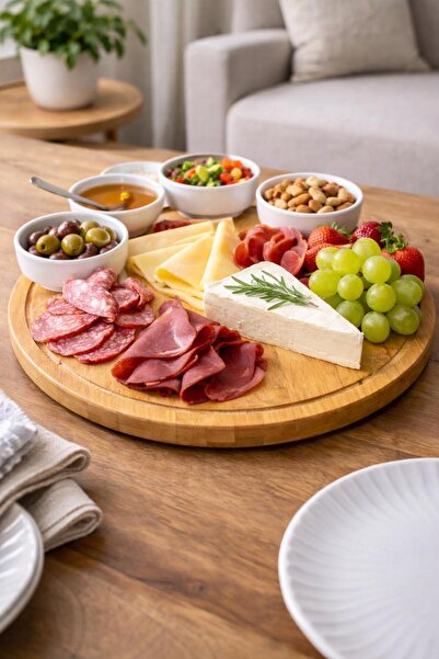 ENYAZA(2024) Bambu Döner Makenizmalı Yuvarlak Sunum Servis Tabağı 360° Dönen ...