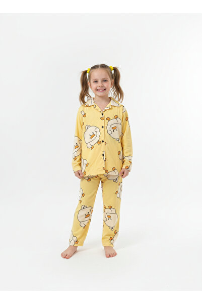 GUM GUM KİDS Anne-Bebek/Çocuk Pijama Takımı Sarı Ördek Desenli %100 Pamuk