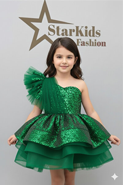 Star Kids Girls' Green Sequin Evening Dress, Girls' Birthday Dress
