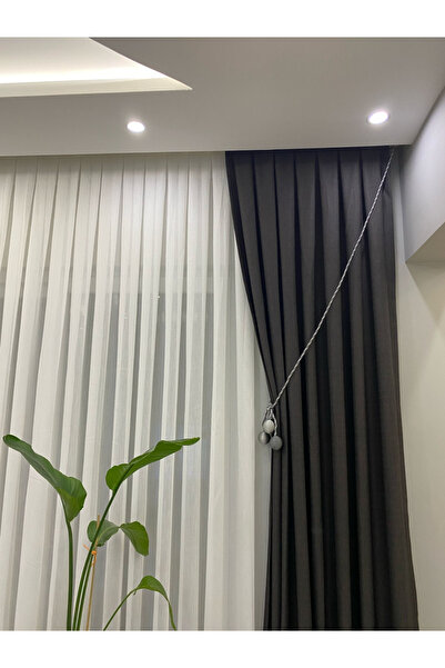 İNCİLİFE ستارة فاخرة من الكتان 1/2.5 طيات متوسطة - أنثراسيت (رمادي غامق)