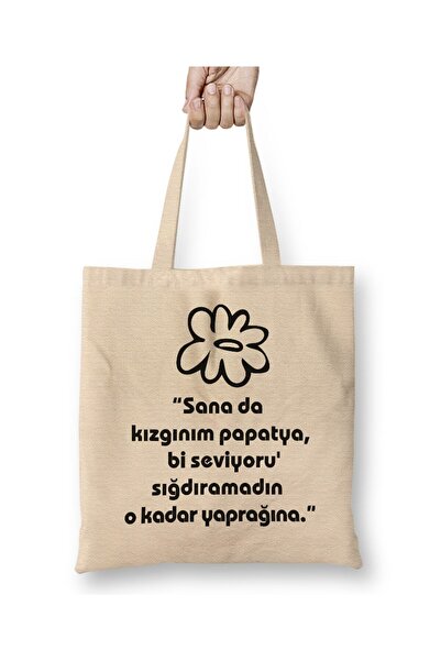 Toyaso Funny Saying I'M Angry at You Daisy White Cloth Bag Long Handle Shoppi...