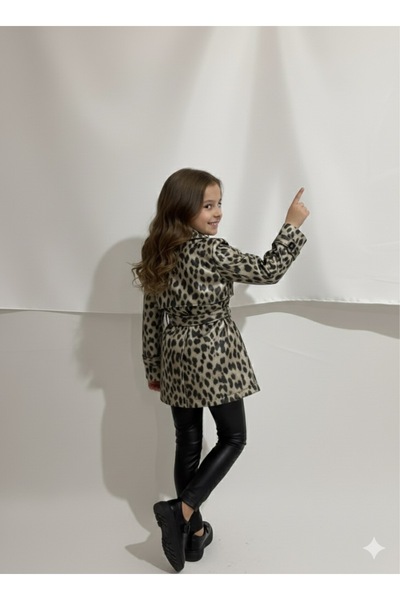 hisarpretty Girls' Leopard Print Belted Trench Coat Stylish and Modern Transitional Jacket