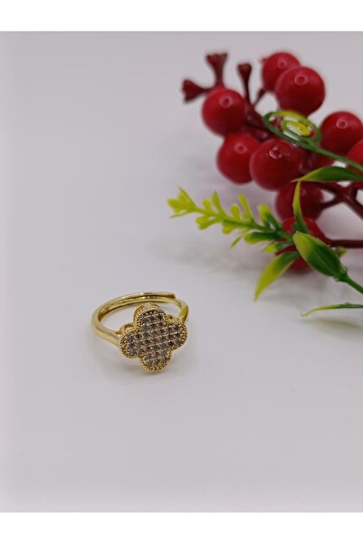 RP COMPANY Gold, Clover Model, Adjustable Ring with Zircon Stone