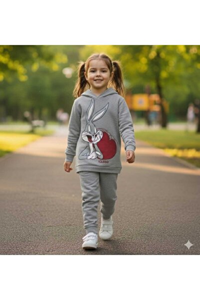 Nice Clothes Children's Tracksuit Set Hooded Unisex Heart Baksbani̇ Print
