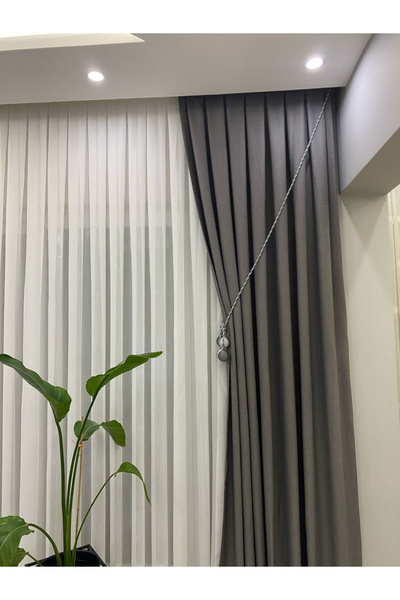 İNCİLİFE Luxury Linen Background Curtain 1/2.5 Medium Pleat - Light Gray