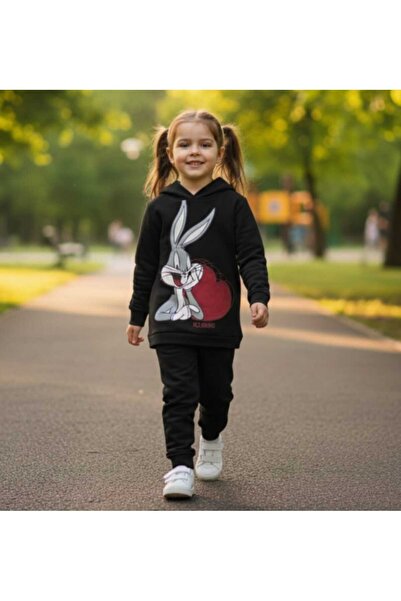 Nice Clothes Children's Tracksuit Set Hooded Unisex Heart Baksbani̇ Print