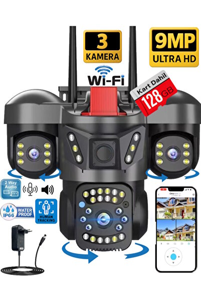 SLTECH OKAM 5011 9MP 3 Lensli Akıllı Güvenlik Kamerası Wifi Gece Görüş Sesli ...