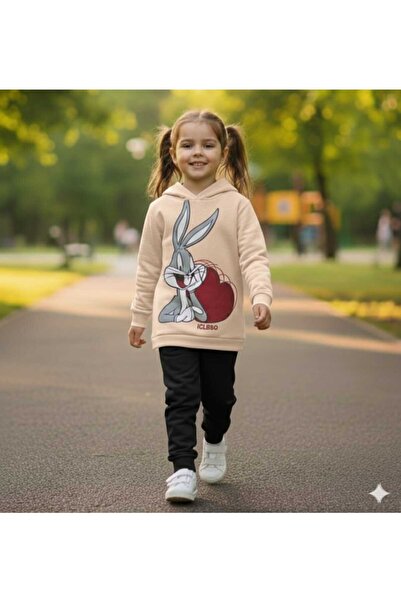 Nice Clothes Children's Tracksuit Set Hooded Unisex Heart Baksbani̇ Print