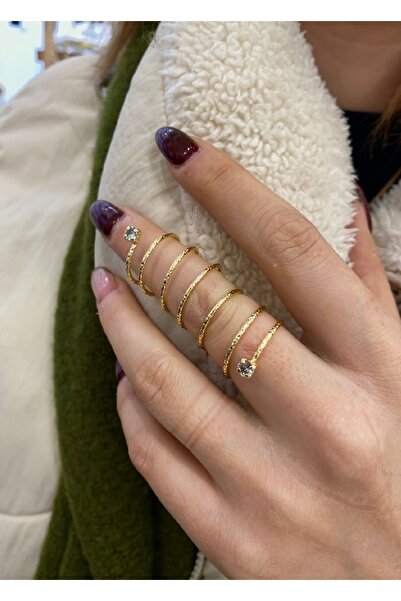 Bade Jewelry Vip Gold Spiral Model Tek Taş Modern Yüzük