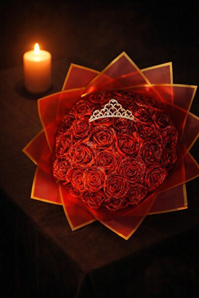 Kurdelecim Kurdeleden yapılmış 30'lu simli prenses taçlı Buket