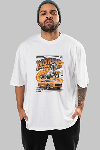 Ankhises Serija automobila (99) prednja Štampano Bela Oversize kroj T-shirt M...