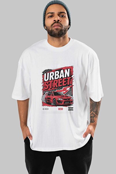Ankhises Tricou supradimensionat alb cu imprimeu în față Car Series, pentru b...