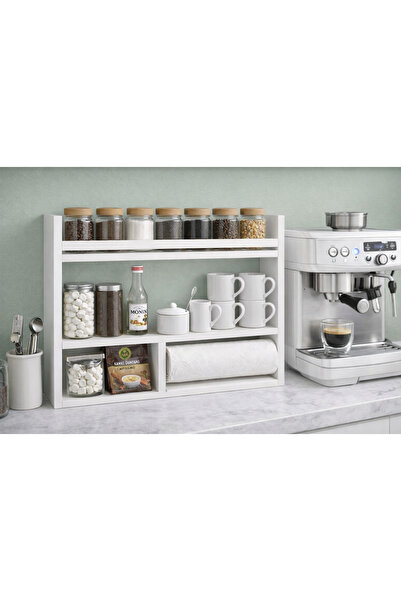 Holly Touch Mutfak Rafı Kahve Köşesi Peçetelik Baharatlık Tezgah Üstü Raf Mut...
