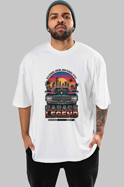 Ankhises Seria Car (94) Tricou oversize alb cu imprimeu în față, pentru bărba...