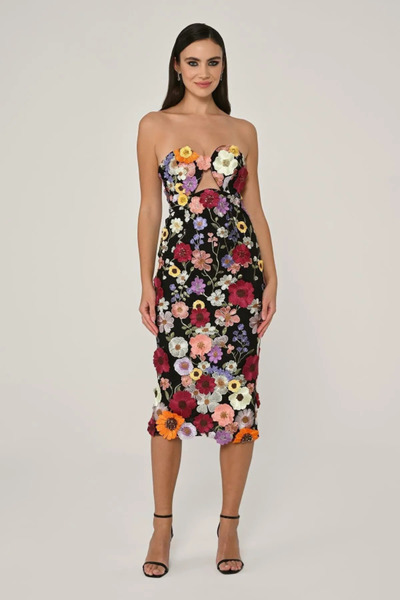 ALFABETA KADIN ABİYE STRAPLEZ ÇİÇEK APLİKE DETAYLI ŞIK ABİYE ELBİSE