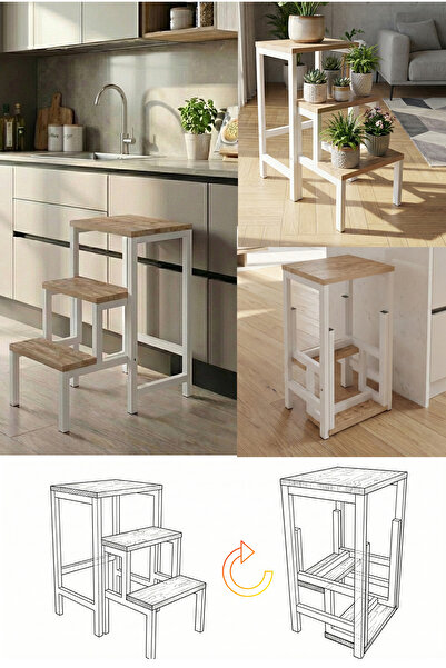 YüceerHome Katlanabilir Merdiven Tabure Çiçeklik Çok Amaçlı Kullanılabilir Me...