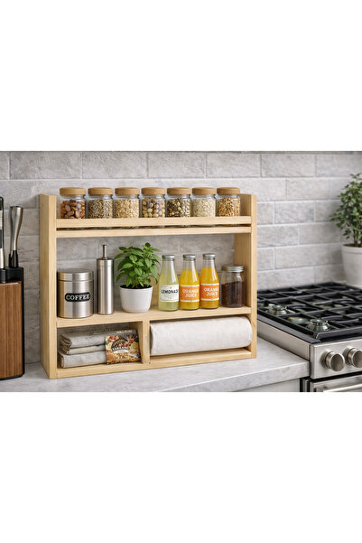 Holly Touch Mutfak Rafı Kahve Köşesi Peçetelik Baharatlık Tezgah Üstü Raf Mut...