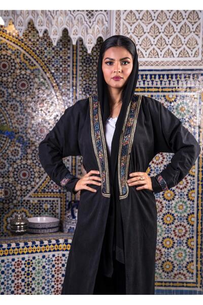 LocalShop Suede abaya with elegant embroidery