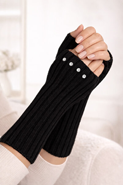 Grace Beauties Taş Detaylı Triko Parmaksız Eldiven Kolluk