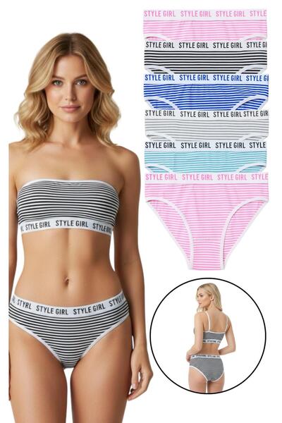 ExLove 6 τεμάχια Style Girl Γυναικεία βαμβακερά ριγέ εσώρουχα μπικίνι - Καθημ...