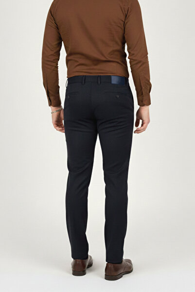 DeepSEA Erkek Koyu Lacivert Modern Fit Likralı Kumaş Pantolon Günlük & Ofis Kullanımı 2602020