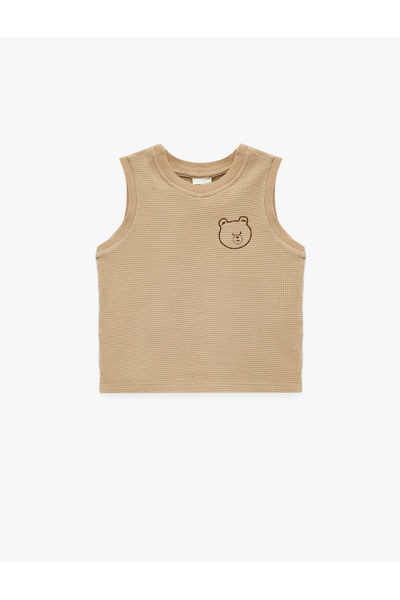Koton Teddy Bear Embroidery Detailed Crew Neck Cotton Sleeveless Tank Top