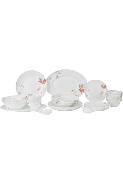 DELCASA DC3384 Opalware Dinner 40-Pieces Set, White/Pink