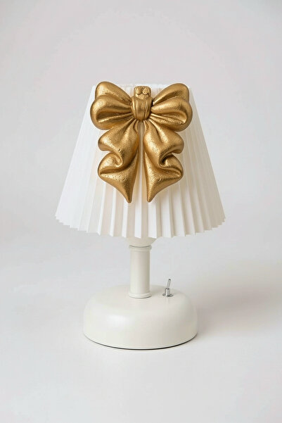 Bubihome Fiyonk Serisi Özel Tasarım Pilli Led Abajur Beyaz Gövde Gold Fiyonk ...