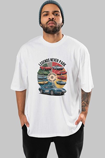 Ankhises Serija automobila (85) prednja Štampano Bela Oversize kroj T-shirt M...