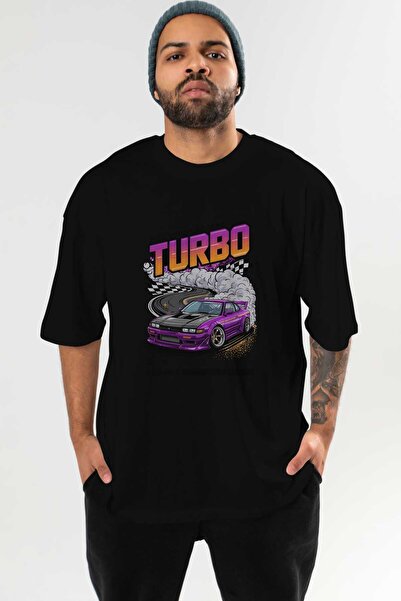 Ankhises Seria Car (78) Tricou negru imprimat în față, supradimensionat, pent...