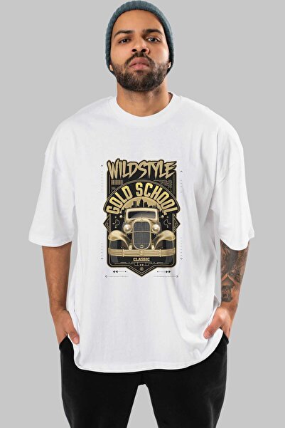 Ankhises Σειρά Car Series (96) μπλουζάκι με στάμπα μπροστά, λευκό, υπερμεγέθη...