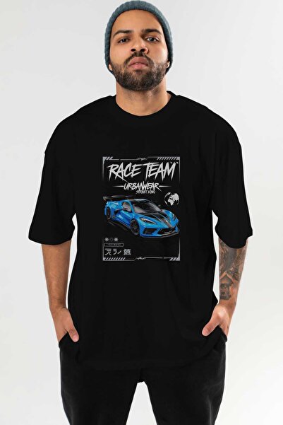 Ankhises Seria Car (49) Tricou oversize negru cu imprimeu în față Bărbați Fem...