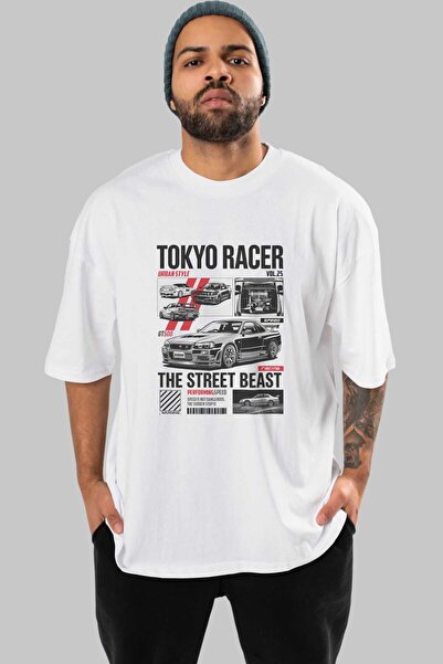 Ankhises Serija automobila (52) prednja Štampano Bela Oversize kroj T-shirt M...