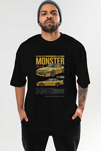 Ankhises Seria Car (25) Tricou oversize negru cu imprimeu în față Bărbați Fem...