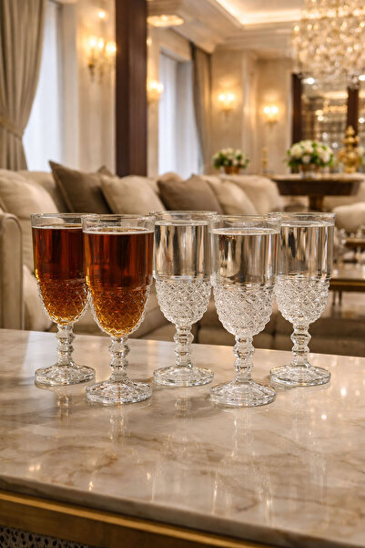 Mutfiko Luxury Patterned Footed Glass Cup Set – Crystal Look Coffee Side & Tr...