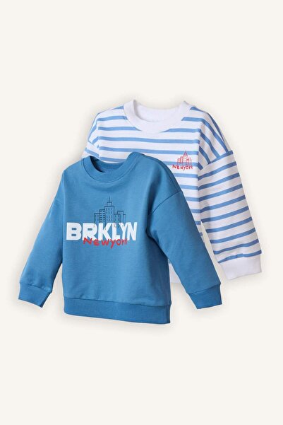 DeFacto Baby Boy Oversized Wide Fit Crew Neck Printed 2-Pack Sweatshirt G6343...