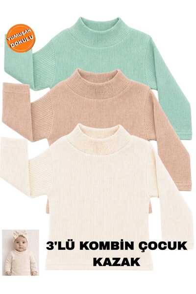 EMKA GİYİM Children's Ribbed Knit Extra Soft Knitwear Sweater Combination Ver...