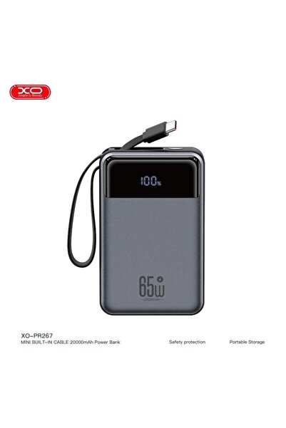 Xo 20000mAh 65W Hızlı Şarj Destekli Dijital Ekranlı Dahili Kablolu Type-C Pow...