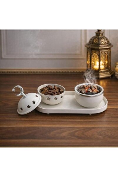 Generic Incense burner set | White design with crescent handle and incense co...