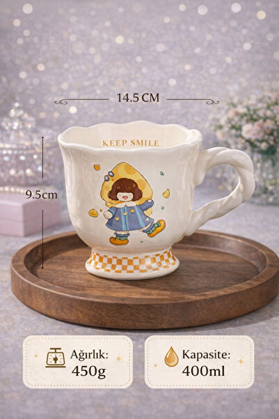 matheon Desenli Seramik Kupa Bardak 400 ml | Sevimli Figürlü | Renk Seçenekli