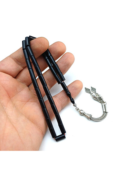 Selderesi Siyah Renk KESME Sıkma Kehribar Tesbih