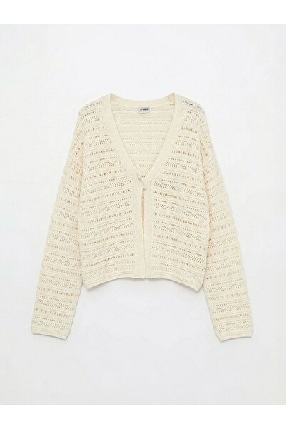 LC Waikiki LCW Детска ажурна жилетка за момиче с V-образно деколте